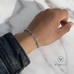 Coffee Bean Stainless-steel bracelet displayed on a hand